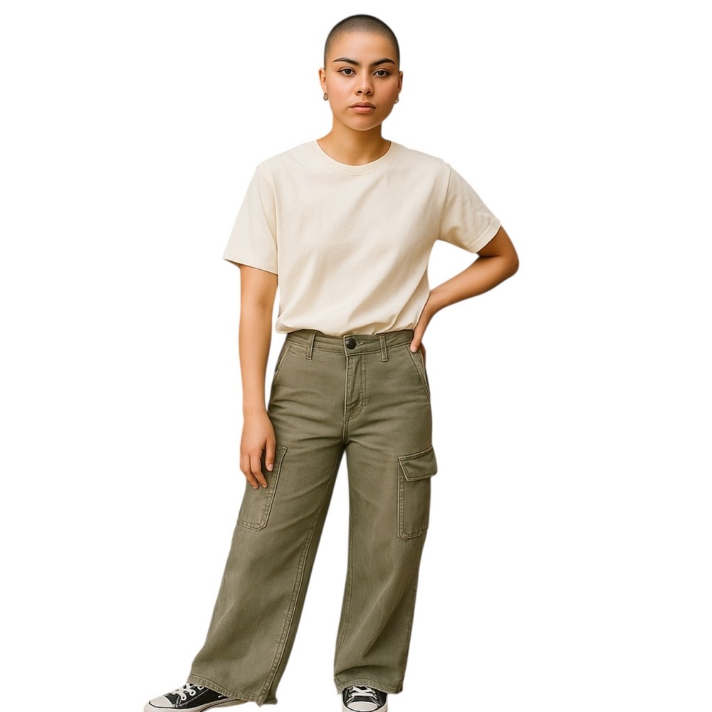 Oat Jeans Womens Size 12/31 Sage Green Cargo Raw Hem Utility Combat Trendy‎ Wide